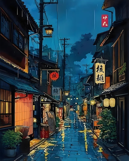 Rainy Lantern Street – Paint by Numbers Kit