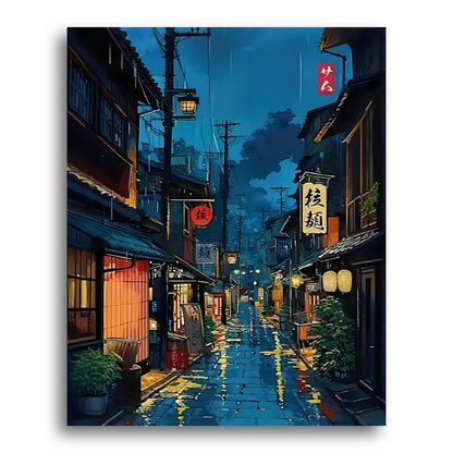 Rainy Lantern Street – Paint by Numbers Kit