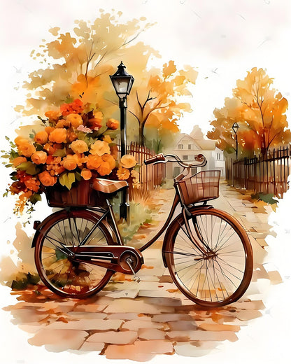 Autumn Bicycle Blooms – Paint by Numbers Kit