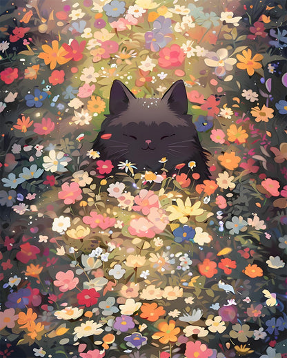 Blissful Cat in Flowers – Paint by Numbers Kit