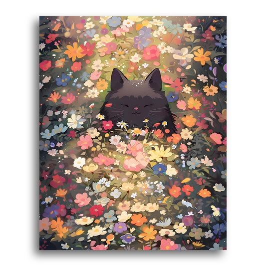 Blissful Cat in Flowers – Paint by Numbers Kit