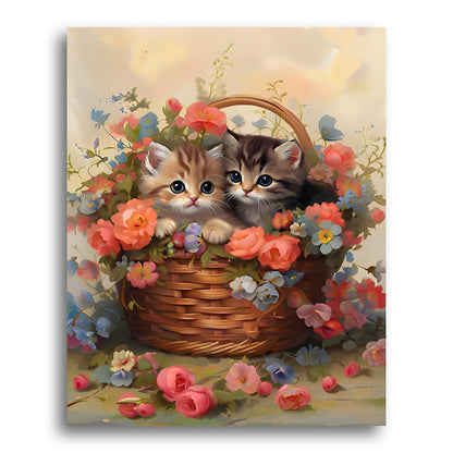 Kittens in Flower Basket – Paint by Numbers Kit