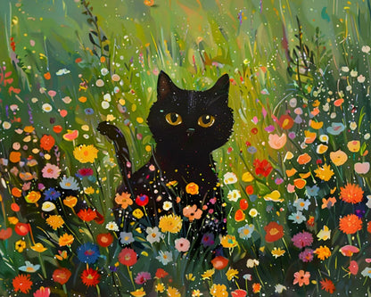 Midnight Cat Meadow – Paint by Numbers Kit