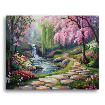 Cherry Blossom Waterfall Path – Paint by Numbers Kit
