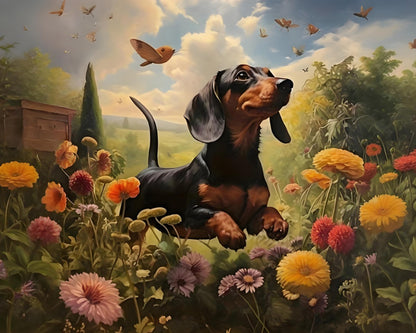 Joyful Dachshund Garden – Paint by Numbers Kit