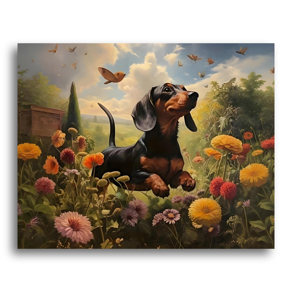 Joyful Dachshund Garden – Paint by Numbers Kit