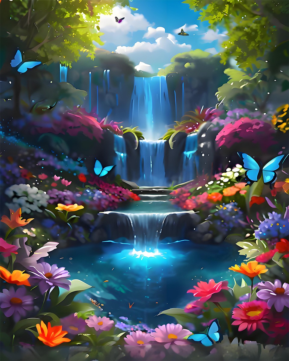 Butterfly Waterfall Garden – Paint by Numbers Kit