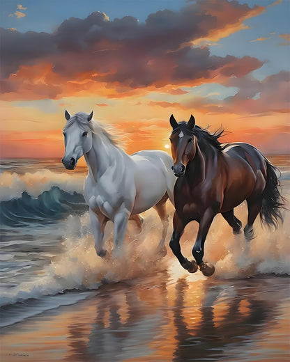 Sunset Beach Horses – Paint by Numbers Kit