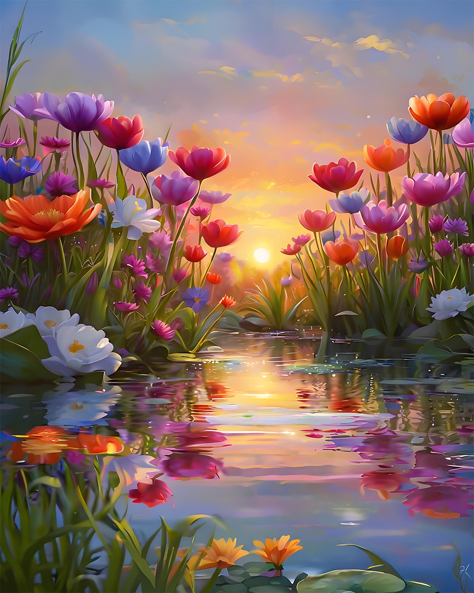 Sunset Floral Reflection – Paint by Numbers Kit