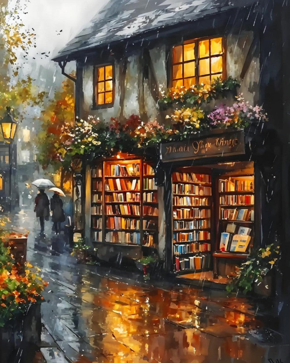 Rainy Evening Bookshop – Paint by Numbers Kit