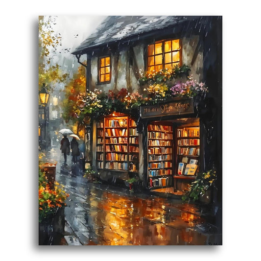 Rainy Evening Bookshop – Paint by Numbers Kit