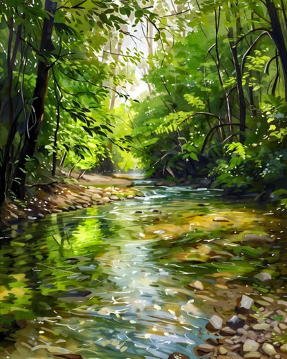 Sunlit Forest Stream – Paint by Numbers Kit