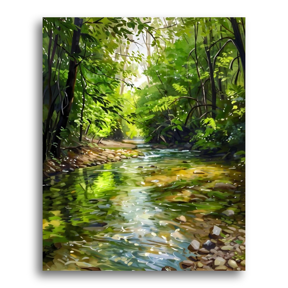 Sunlit Forest Stream – Paint by Numbers Kit