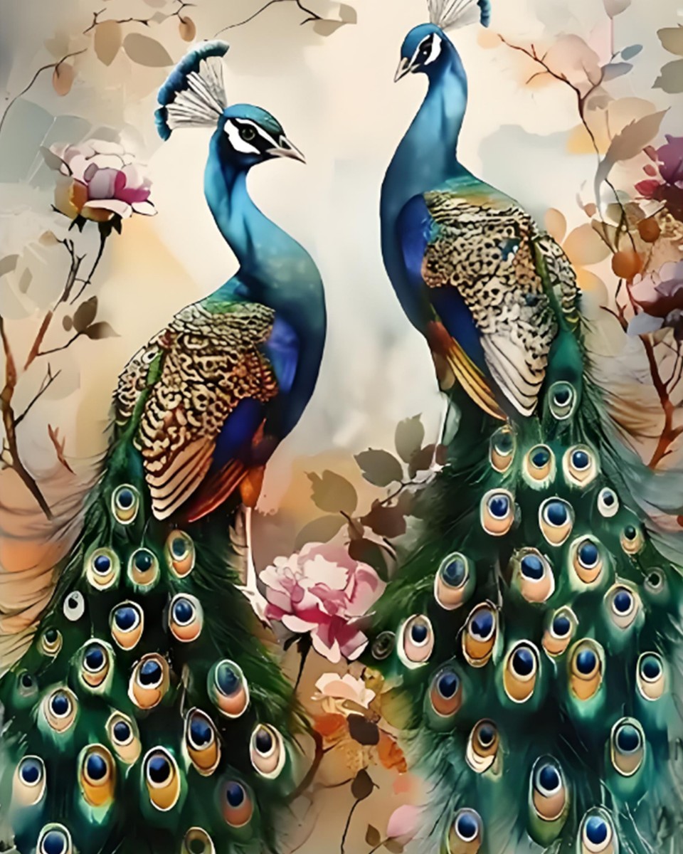 Elegant Peacock Pair – Paint by Numbers Kit