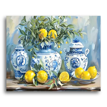 Blue Porcelain Lemon Still Life – Paint by Numbers Kit