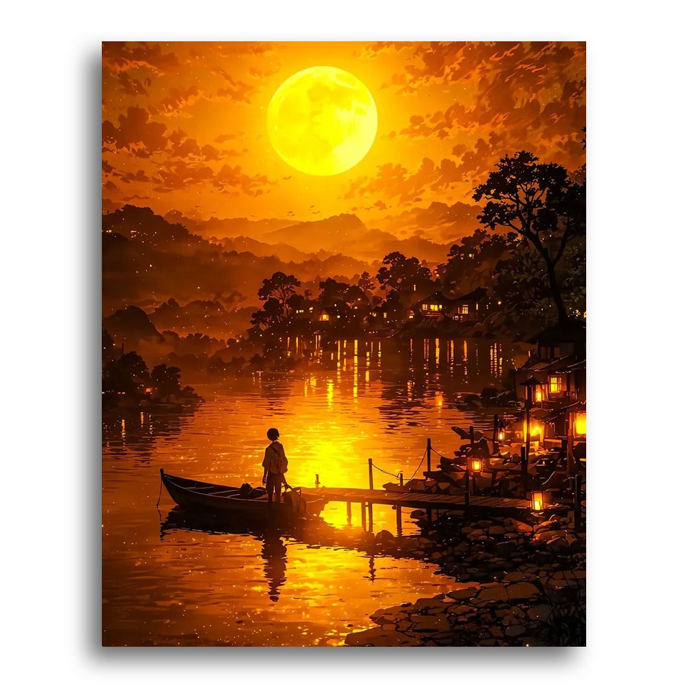 Moonlit River Boat – Paint by Numbers Kit