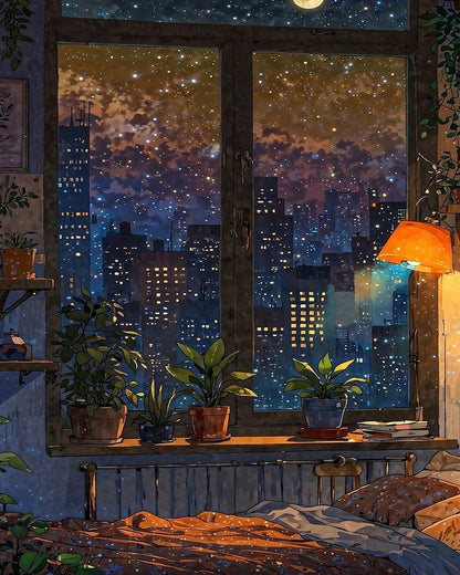 City Night Window View – Paint by Numbers Kit