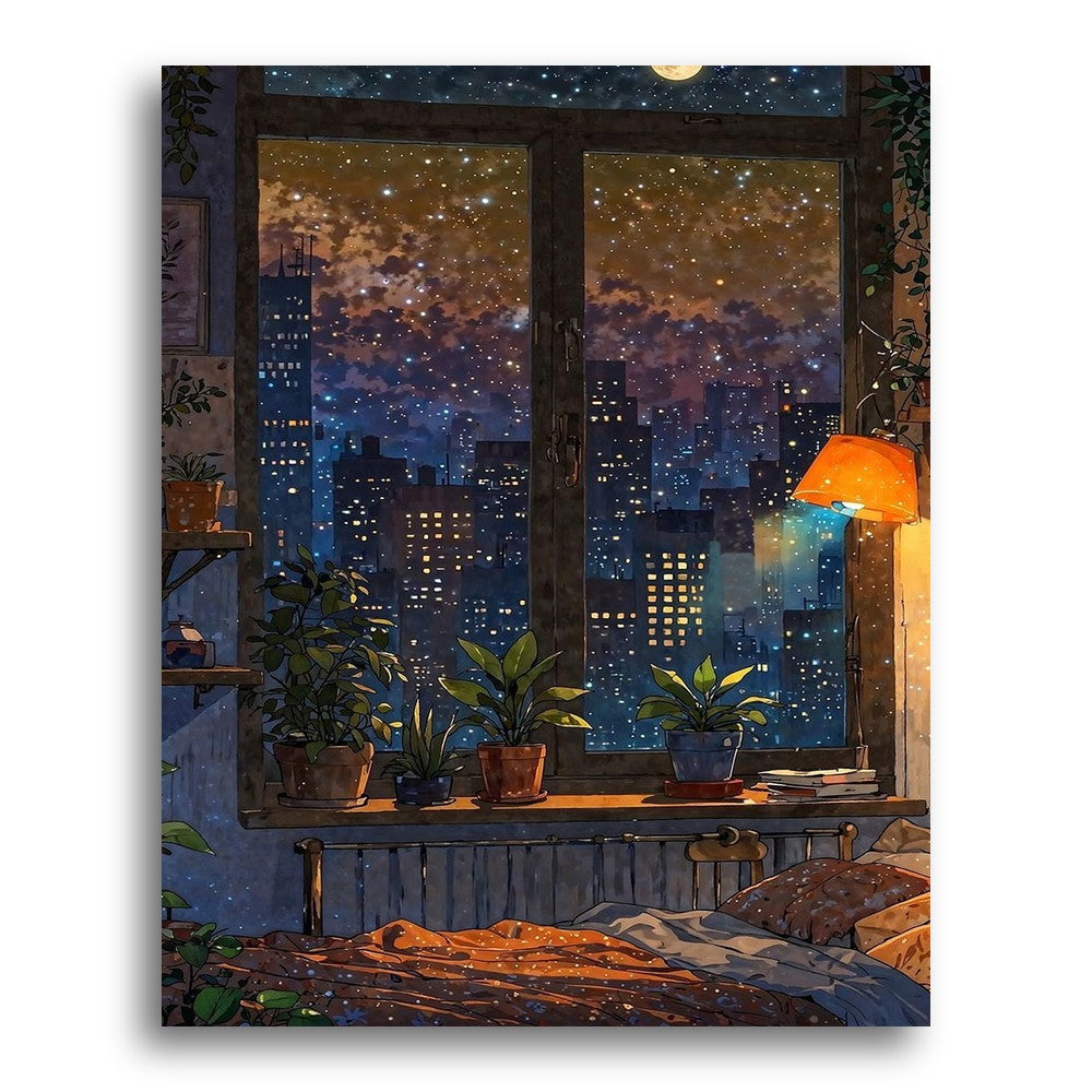 City Night Window View – Paint by Numbers Kit