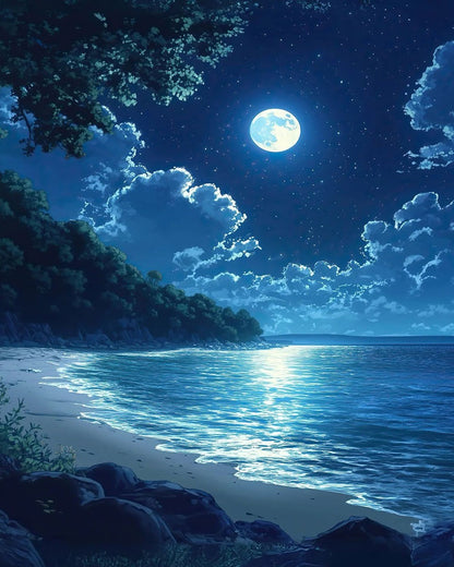 Moonlit Coastal Shore – Paint by Numbers Kit