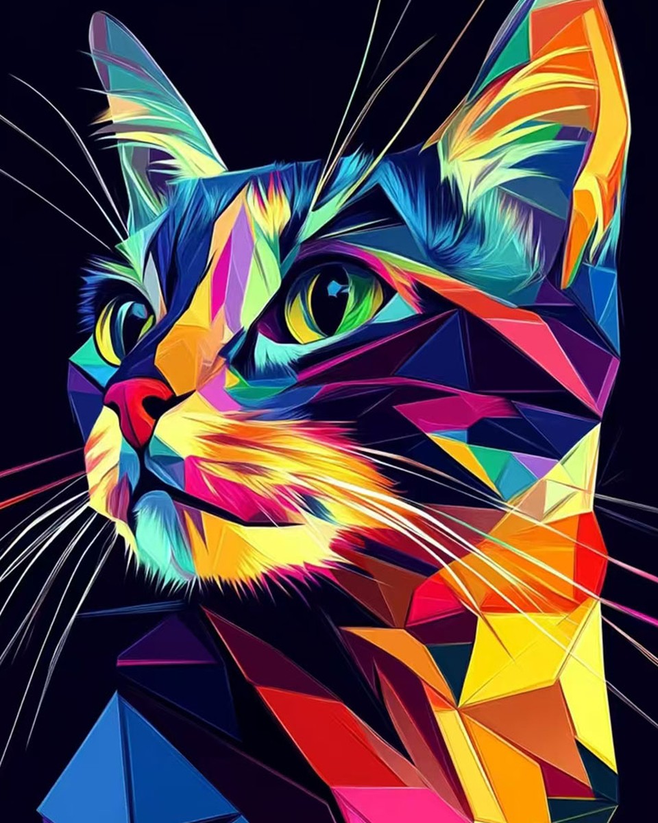 Vibrant Geometric Cat – Paint by Numbers Kit
