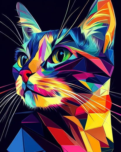 Vibrant Geometric Cat – Paint by Numbers Kit