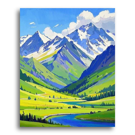 Snowcapped Mountain Valley – Paint by Numbers Kit