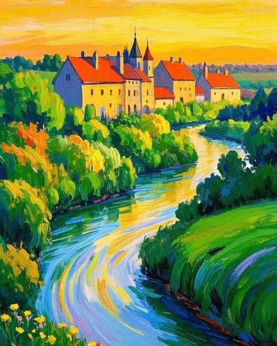 Sunset River Village – Paint by Numbers Kit