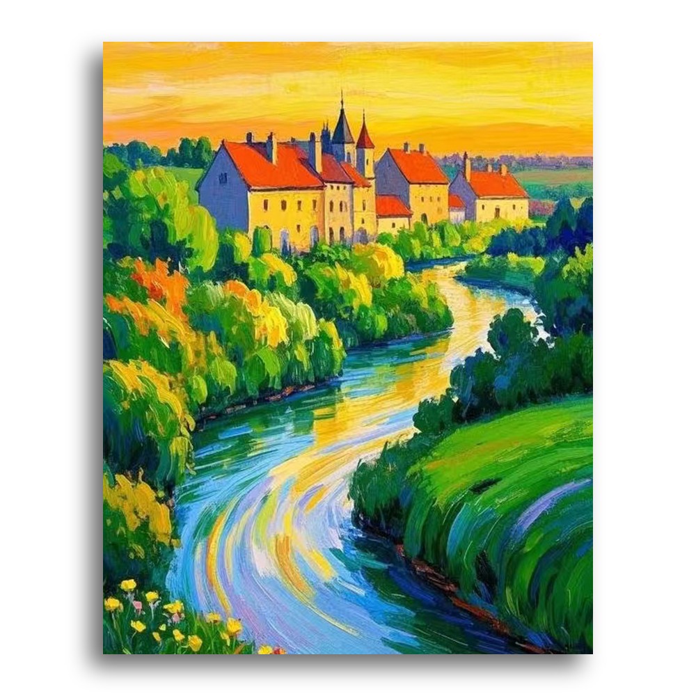 Sunset River Village – Paint by Numbers Kit