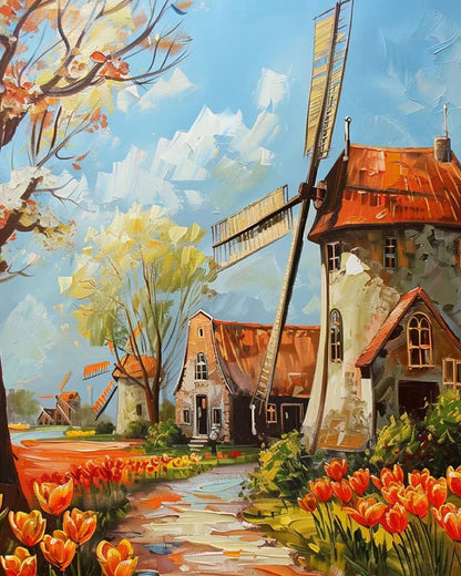 Tulip Field Windmills – Paint by Numbers Kit