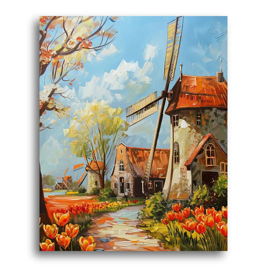 Tulip Field Windmills – Paint by Numbers Kit