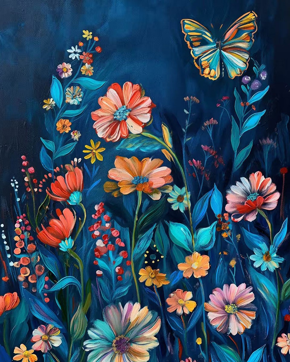 Butterfly and Wildflowers – Paint by Numbers Kit
