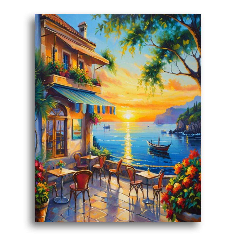 Sunset Coastal Cafe – Paint by Numbers Kit