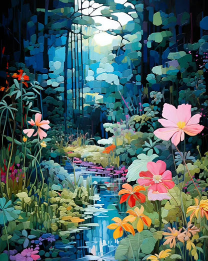 Moonlit Forest Stream – Paint by Numbers Kit