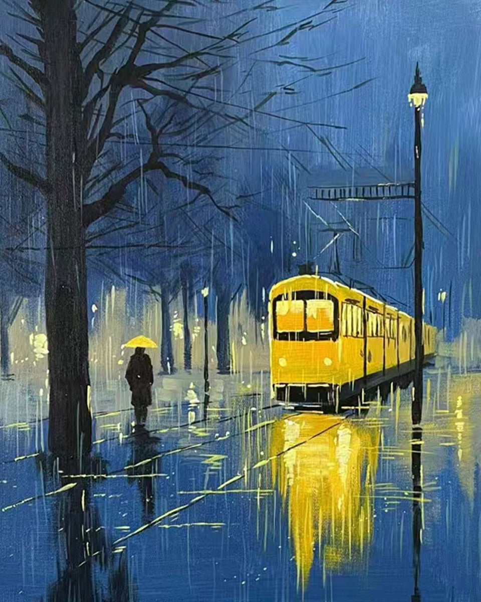 Rainy Night Tram – Paint by Numbers Kit